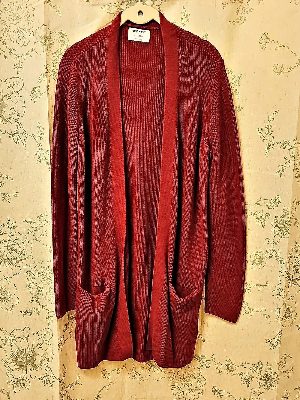 Old Navy Rib-Knit Open-Front Long Cardigan Red Medium Tall